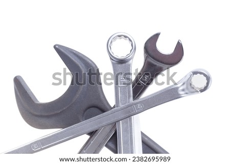 Spanners. Many wrenches. Industrial background. Set of wrench, isolated on white