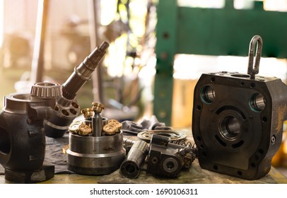 Spare Parts Of The Hydraulic Piston Pump On Working, Inspection And Repair Maintenance Heavy Machinery 