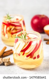 Sparkling Apple Cider Sangria. Selective Focus, Space For Text.