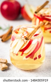 Sparkling Apple Cider Sangria. Selective Focus, Space For Text.