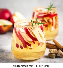 Sparkling Apple Cider Sangria. Selective Focus, Space For Text.