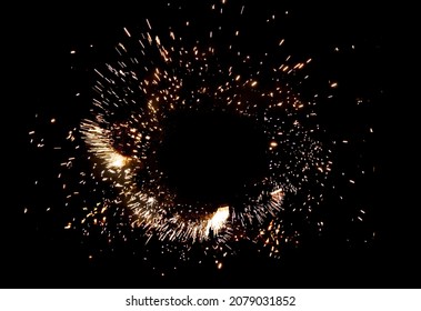 Sparkling burning frame on black background, fire show. Beautiful template for design greeting card, flyer, holiday billboard or Web banner - Shutterstock ID 2079031852