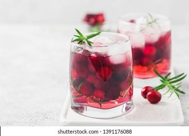 Sparkling Cranberry Kombucha Mocktail. Selective Focus, Space For Text.