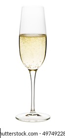 Sparkling Flute Glass Of Champagne Wine Isolated On White Background