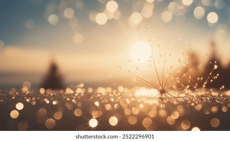 Sparkling gold Glitter and Bokeh snowflakes, soft light in a Winter Wonderland with dandelion – Dreamy and Ethereal Scene with elegant Festive Christmas Atmosphere, blurred seasonal holiday background - Powered by Shutterstock