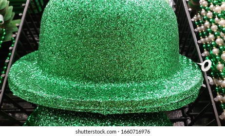 Sparkling Green Bowler Hat For Celebrating The Saint Patrick's Day Holiday