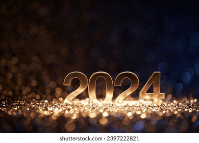 Sparkling Happy New Year 2024 - Christmas Gold Blue Glitter Celebration - Powered by Shutterstock