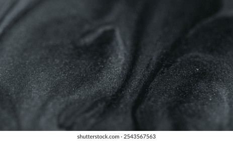 Sparkling particles drops. Sand structure. Gel flows. White black silver color sparkling flakes texture paint fluid abstract modern art background.