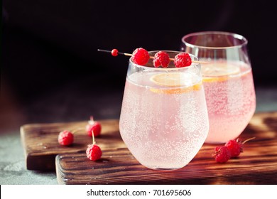 Sparkling Pink Raspberry Lemonade On Dark Background