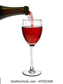 Sparkling Red Wine Pour In A Glass Isolated On A White Background