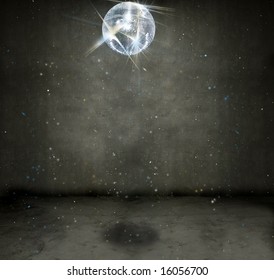 Sparkly disco ball hanging in an empty grungy room - Powered by Shutterstock