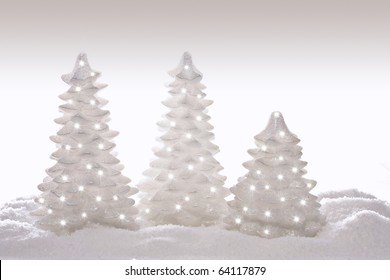 Sparkly Glitter Christmas Trees In Silver And White.