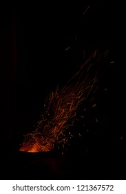 Sparks And Embers Flying Off A Wood Fire Oven