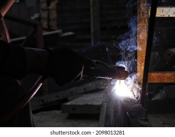 Sparks And Smoke From Welding Steel  Welding Fumes Can Be Harmful To The Respiratory System.