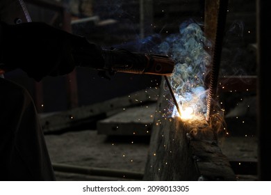 Sparks And Smoke From Welding Steel  Welding Fumes Can Be Harmful To The Respiratory System.