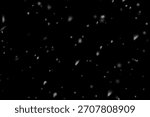 Sparse soft snow overlay with irregular drifting flakes on dark black night sky, light winter snowfall texture for subtle Christmas designs, calm seasonal scenes and gentle cinematic weather effects

