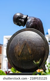 Sparta, Greece, July 20, 2022. Statue Of A Spartan Soldier In The Main Square Of Sparta