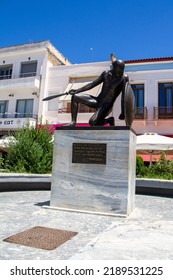 Sparta, Greece, July 20, 2022. Statue Of A Spartan Soldier In The Main Square Of Sparta