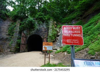 Sparta, Wisconsin USA - July 2nd, 2022: Old Train Tunnel On Elroy To Sparta Wisconsin Nature Bike Trail 