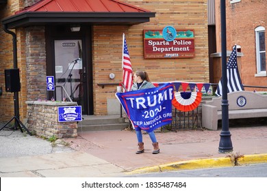 Sparta, Wisconsin / USA - Oct 17th, 2020: Republican party members held a pro trump blue lives matter rally in front of a police station supporting law officers. 