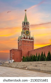 Spasskaya Tower Of Moscow Kremlin At Sunset, Russia