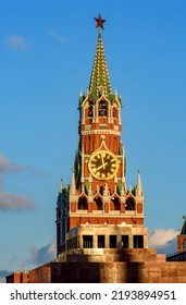 Spasskaya Tower Of Moscow Kremlin At Sunset, Russia