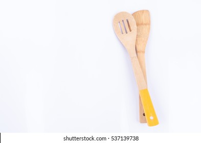 Spatula Wood Spoon Kitchen Tool Isolated On White