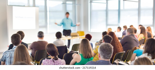Speaker at business workshop and presentation. Audience at the conference room. - Shutterstock ID 217119214