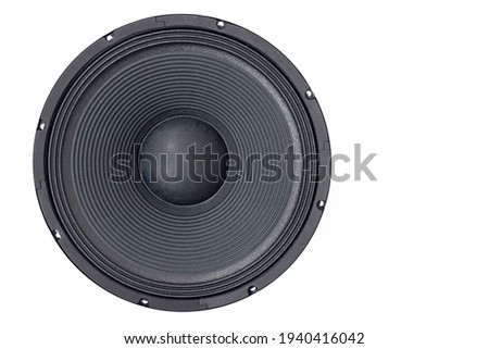 Speaker membrane isolated above white background with copy space.