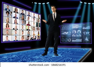 Speaker At Virtual Training Seminar. Training Conference With Audience - Shutterstock ID 1868216191