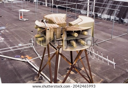 Speakers of the civil defence alarm on the roof. High quality photo of the air raid siren.