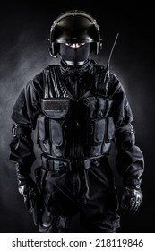 Spec Ops Soldier In Uniform On Black Background