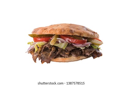 Special Bread Meat Doner Kebab Isolated On White