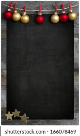 Special Christmas and New Year`s restaurant bistro menu design on vintage wooden blackboard with copy space