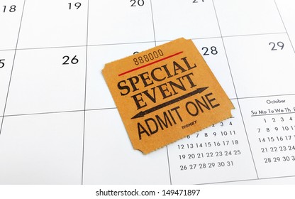  Special Event Ticket Stub On A Calendar                              