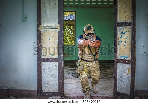 Special Forces Man Attack Break Down Stock Photo Edit Now 523690012