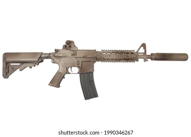 Special forces rifle M4 with suppressor isolated on a white background