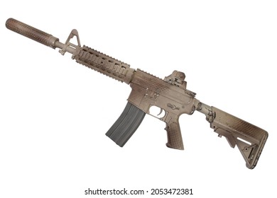 Special forces rifle M4 with suppressor isolated on a white background