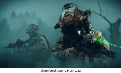 Special Forces Soldier In Battlefield . Modern Warfare..	