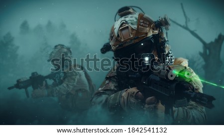 special forces soldier in battlefield . modern warfare..	