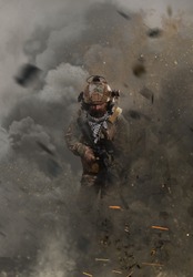Special Forces Soldier Running On The Battlefield