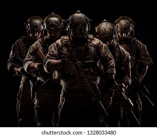Special forces United States soldiers during the military operation.  army and people concept
