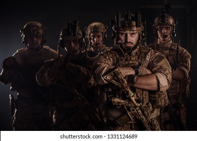 Special Forces United States Soldiers During The Military Operation. War, Army And People Concept