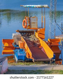 Special Operation Boat for Aquatic Weed Harvesting and Waterway Debris Management at Lake - Shutterstock ID 2177161227