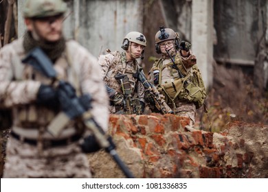 Special Operations Training In Marksmanship At Firing Range. People And Military Concept.