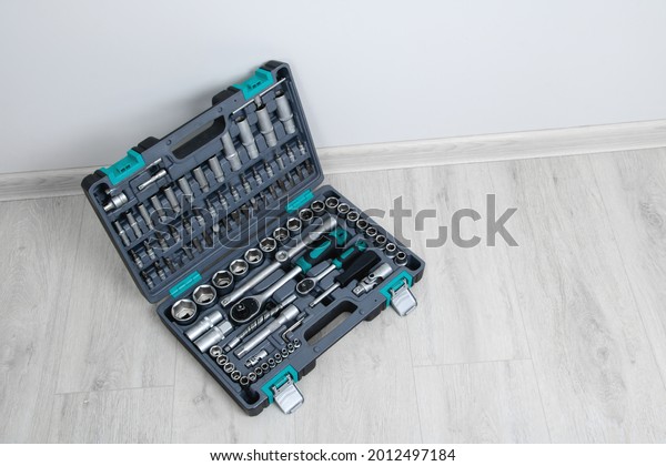 Special tools auto mechanic. In the box. standing\
on the table. Car service\
tools