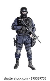 Special Weapons And Tactics SWAT Team Officer With His Gun