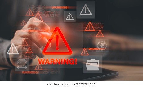IT specialist analyzing system warnings and detecting cybersecurity threats using advanced monitoring tools, focusing on risk prevention, and ensuring stable and secure digital system performance.