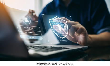 IT specialist work on computer with data protection of cyber security. Privacy business internet technology concept.