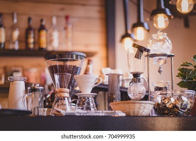 Specialty coffee tools in a coffee bar